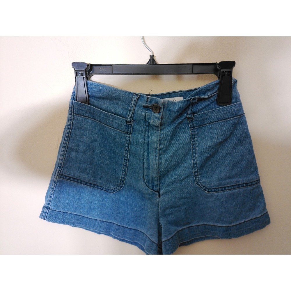 Free People Jean Shorts Women 28 Light Blue High Rise Patch Pocket Minimalist